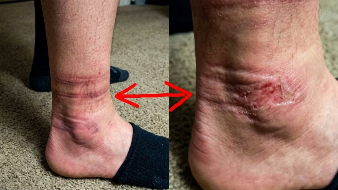 Ankle before and after wearing TrueFit graduated compression socks